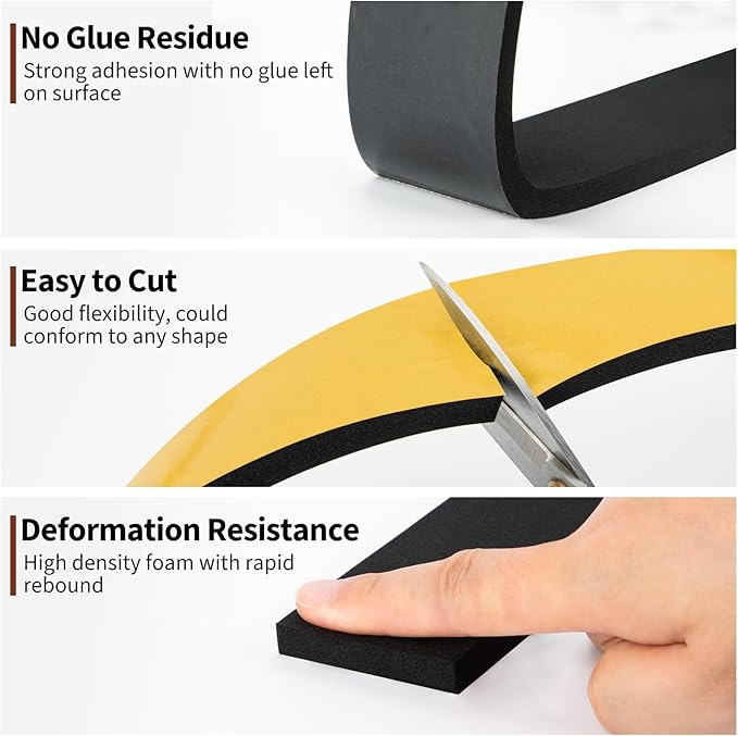 Yotache Self Sticking Foam Insulation Tape 2" W X 3/8" T (New Adhesive Craft), Weather Strip Seal for RV, Air Conditioner Window, Automotive, Garage Door, 6.5 Ft Length