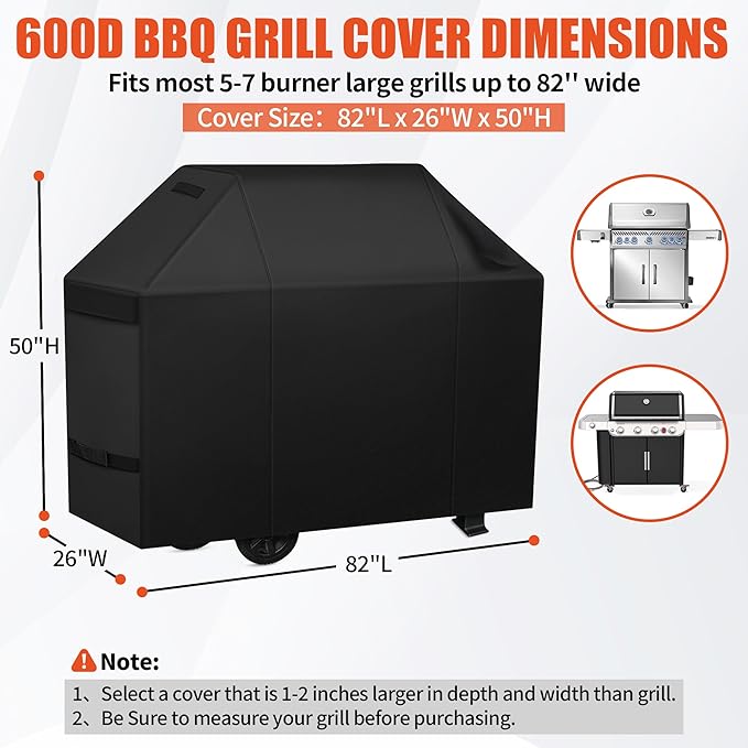 iCOVER Grill Cover 82 inch, BBQ Grill Cover for Outdoor Grill, 600D Heavy Duty Waterproof BBQ Cover, Anti-UV Barbecue Cover, Large Barbecue Gas Grill Cover for Weber, Char-Broil, Nexgrill, etc
