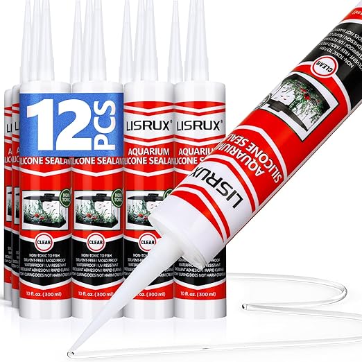 12 Pack Aquarium Silicone Clear Sealant, High Elasticity, Safe for Fish,Fast Curing Waterproof Aquarium Safe Silicone,14 Fl Oz Non-Toxic Fish Tank Safe Sealant,Strong Adhesion