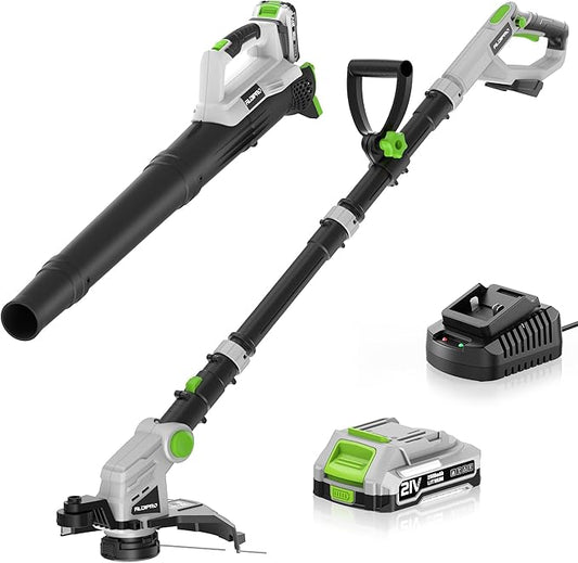 Cordless String Trimmer and Leaf Blower Combo with 2.0Ah Battery & Fast Charger, Ultra-Lightweight Blower 400CFM/130MPH and 12" Auto-Feed Weed Eater for Seniors/Women, Garden Lawn Care