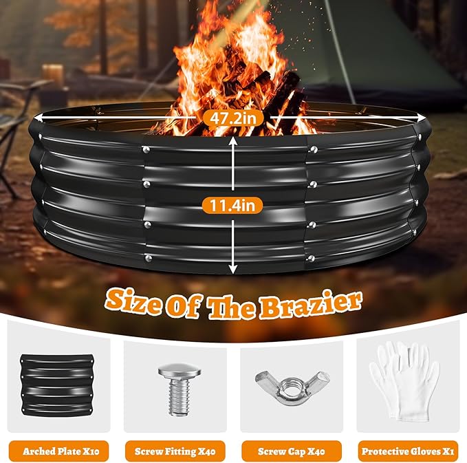 Metal Fire Pit Ring/Bonfire Fire Ring- 4 FT Diameter, 0.8 MM Thick,1 ft High, Durable and Stylish for Outdoor Fire Pits,Patios and Camping (Black, 4X4X1 ft)