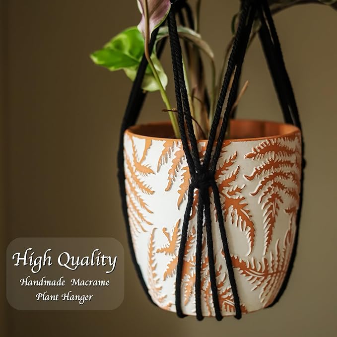 2Pcs Macrame Plant Hangers Indoor Macrame Hanging Planters Large for up to 10 inch Pot No Tassels Long Crochet Boho Plant Hanger Holder for Indoor Outdoor Plants Different Size 35”/39" (Black)