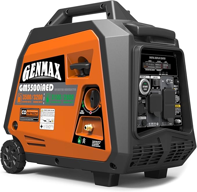 GENMAX Portable Inverter Generator, 3500W Super Quiet Gas or Propane Powered Engine with Parallel Capability, Remote/Electric Start, Ideal for Camping Travel Outdoor.EPA Compliant (GM3500iAED)