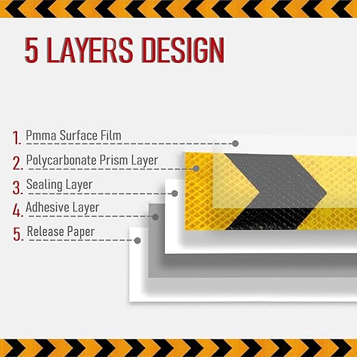 2 Inch X 200 Feet Black Yellow Arrow Reflective Hazard Safety Warning Caution Tape, Reflector Industrial Marking Tape for Trailers Vehicles Stairs Steps Floor Boats Outdoor Waterproof