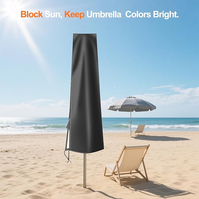 OKPOW Umbrella Covers for Outdoor Umbrellas - Small Patio Umbrella Cover for 6 ft to 9 ft Outdoor Table Umbrella - Waterproof Windproof Anti-UV Garden Parasol Covers, Black