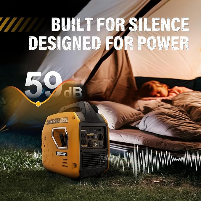 2500W Portable Inverter Generator, Super Quiet Gas Powered, EPA Compliant, RV Ready, CO Sensor, Parallel Capable, Clean Power for Camping or Party