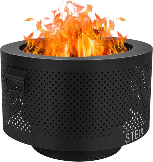 STBoo 24 Inch Smokeless Fire Pits for Outside with Portable Carrying Storage Bag, Low Smoke Outdoor Fireplace for Bonfire Picnic Backyard on Beach, Black, XL