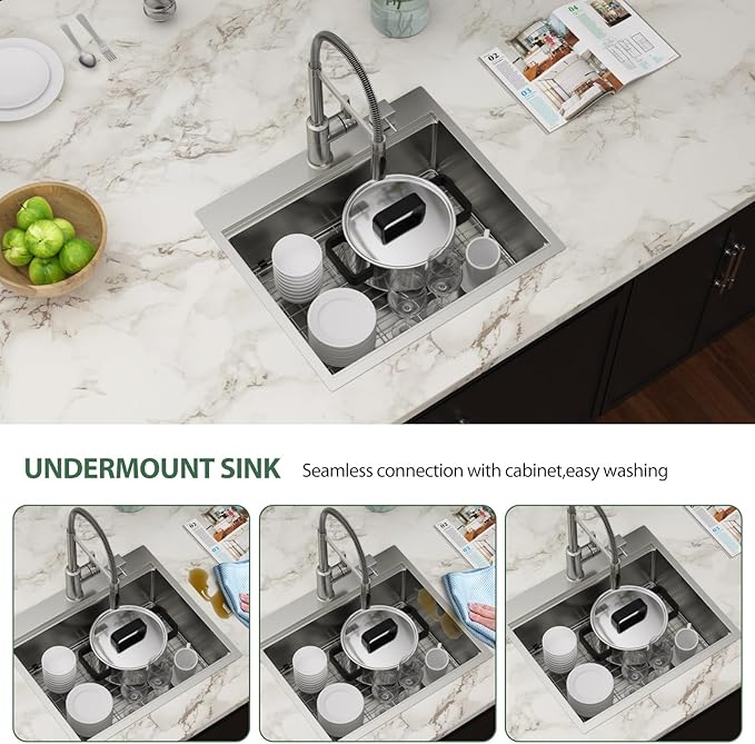 28 x 22 Inch Drop In Kitchen Sink Workstation 16 Gauge Stainless Steel Handmade Sink Single Bowl Topmount Large Deep Overmount Sinks Basin 28"x22"x9"