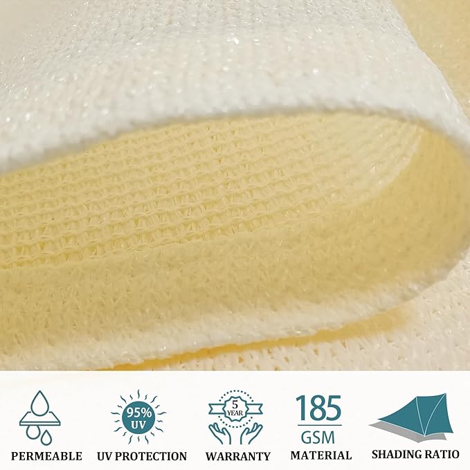 Shade&Beyond Rectangular Breathable UV Block Sun Shade Sail Outdoor Covering Cloth for Deck, Backyard, Pool, 12'x16', Cream (Customized Available)