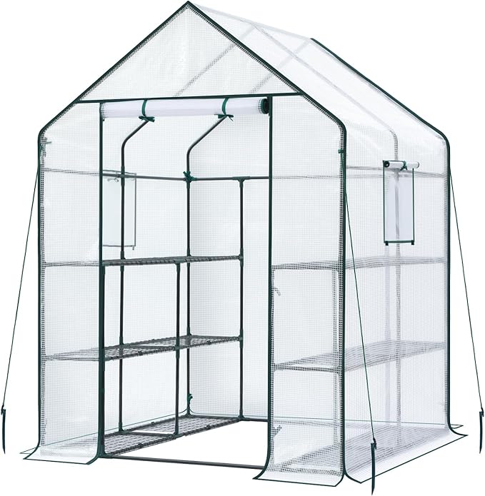 Ohuhu Greenhouse for Outdoors: 3 Tiers 12 Shelves Walk-in Indoor Green House Heavy Duty Plant Stands Reinforced Plastic PE Cover Mini Portable Warm House for Outside, 4.8x2.5x6.4 FT