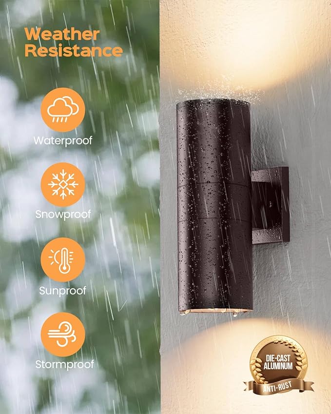 SHIMR Dusk to Dawn Modern Outdoor Wall Light with Oil Rubbed Bronze Finish, Cylinder Outdoor Sconce Lights Up Down Lights Outside for House Patio Garage [ETL Listed]