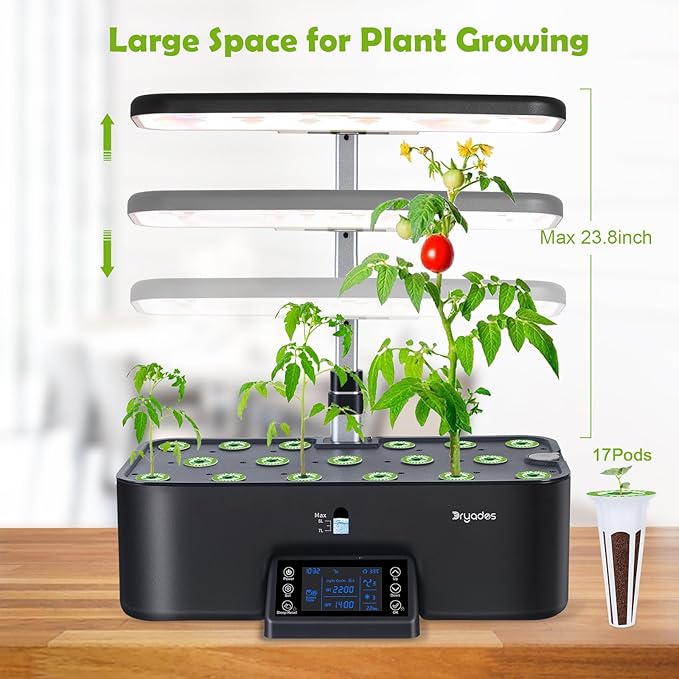 17-Pods Hydroponic Growing System with Dual Fans 24W Full-Spectrum Grow Light & Smart Control Panel for Indoor Gardening for Vegetables Herbs