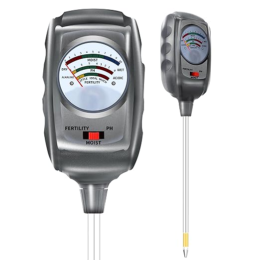 3-in-1 Soil Test Kit, Soil Moisture Meter/Soil ph Meter/Fertility Soil Tester, Soil Hygrometer for Garden,Plant,Farm, Indoor, Outdoor, Lawn Care Moisture Meter for Hous Plants. (Black Silver)