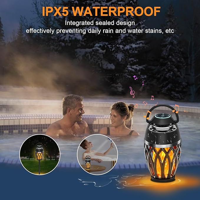 Outdoor Speakers with Colorful Lights, Mens Gifts for Birthday, Portable Bluetooth Speaker, HD Stereo Sound, Torch Atmosphere Speaker Waterproof for Patio/Pool/Camping Cool Gadgets 2 Pack