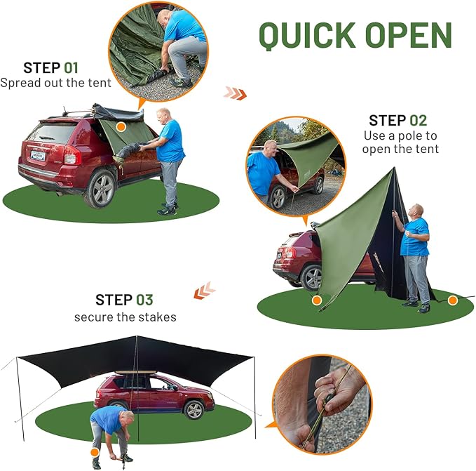 TIMBER RIDGE 19x9.8ft Retractable Vehicle Awning with Blackout Coating Roof Rack Pull-Out Sun Shade Overland Camping, Waterproof Sun Shelter for Car/Truck/Jeep/SUV/Van Green