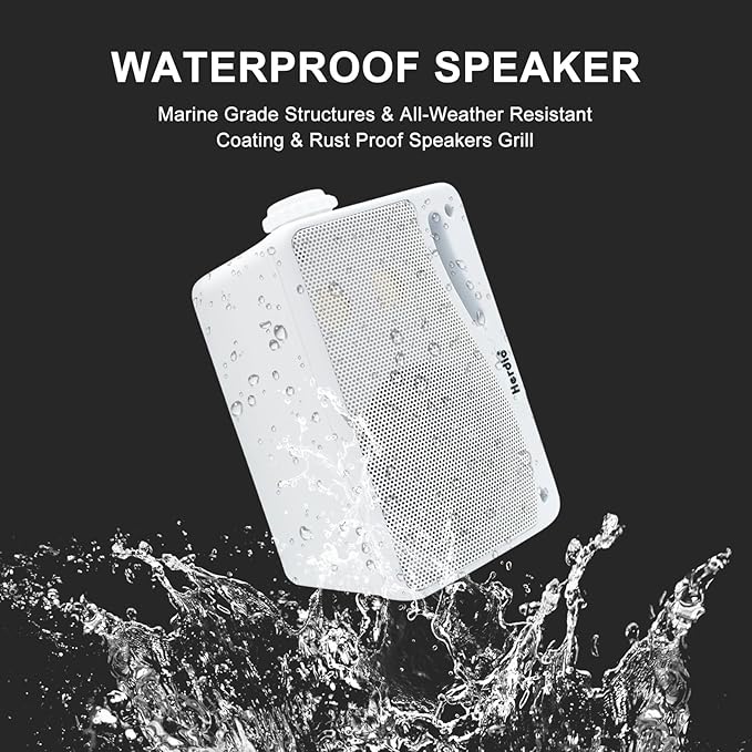 Herdio 3.5" Outdoor Bluetooth Speakers Wired Waterproof, 200W 3 Way Upgrade Premium Wall Mount Speakers, Durable Mountable Loud Sound System for Patio Indoor Deck Garage (White Pair)
