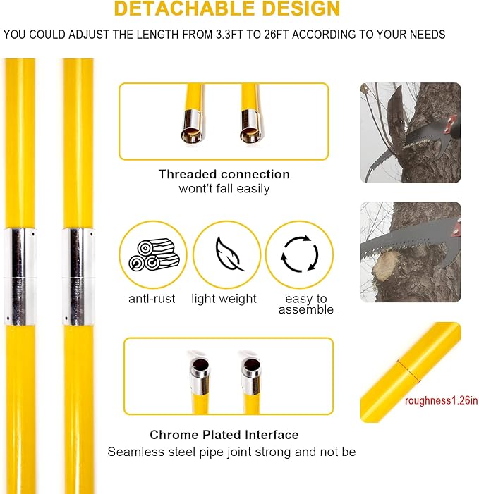 30 Feet Tree Pole Pruner, Durable Tree Trimmers Handle, Manual Branches Trimmer for Garden Tools Loppers Hand Pole Saws Extendable Height with Knives and Storage Pocket