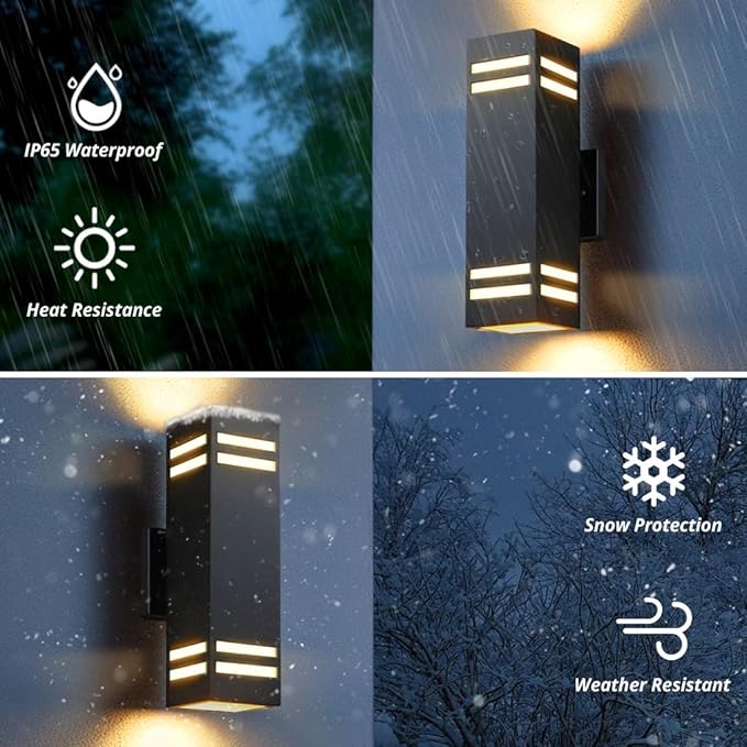 SHIMR Dusk to Dawn Outdoor Lighting 2 Pack, Modern Exterior Lighting Fixtures Wall Mount ETL Listed, Aluminum Anti-Rust Outdoor Sconce Up and Down Outside Lights for House Porch, LED Bulbs Include