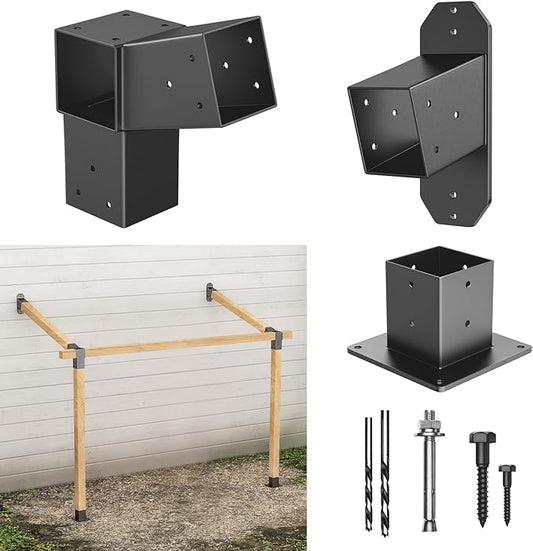2 Pack Stainless Steel 15° Slanted roof pergola Bracket, firewood Sheds roof kit (3-Way End Corner), black