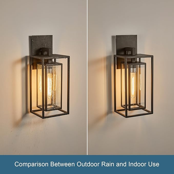 18"Ht Modern Industrial Outdoor Wall Light Fixture with Textured Black Anti-Rust Metal and Clear Glass, Wet Rated for Exterior House Porch Patio Outside Deck Garage Yard Front Door Garden