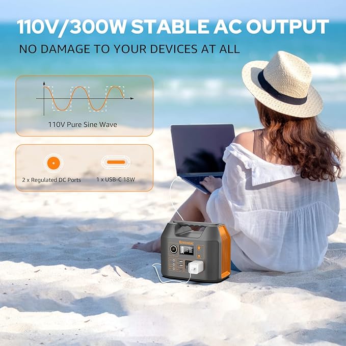 Portable Power Station EnginStar 300W Solar Generator 110V 296Wh Power Bank Two Pure Sine Wave AC Outlet 80000mAh Lithium Battery Pack for Camping Outdoors Trip RV Hunting Vans Emergency Backup