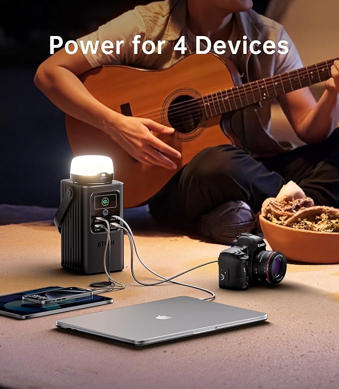 Camping Portable Power Station 198.4Wh, [4-Port Fast Charging] LiFePO4 Battery Power Bank Small Electric Generator with Detachable Light, 100W USB-C Output for Home Backup Outdoor Emergency