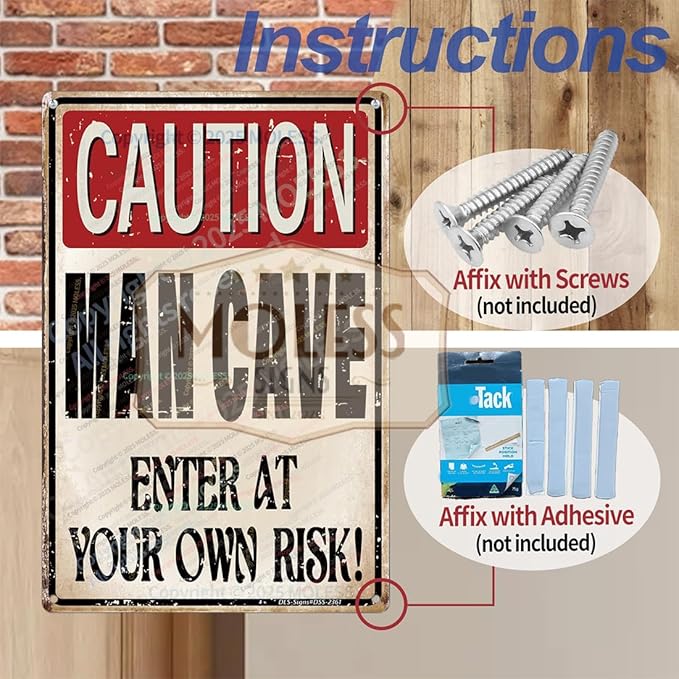 'Caution: Man Cave - Enter at Your Own Risk!' Funny Man Cave Decor for Men | 12x8″ Durable Vintage Metal Man Cave Signs Wall Decorations for Basement/Garage/Mancave, 2361