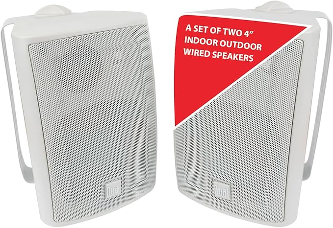 Dual Electronics LU43PW 4" 3-Way High Performance Outdoor Indoor Wired Speakers | Effortless Set Up | Home, Pool, Patio, Garage Use | Weather Resistant | Expansive Stereo Sound Coverage | White