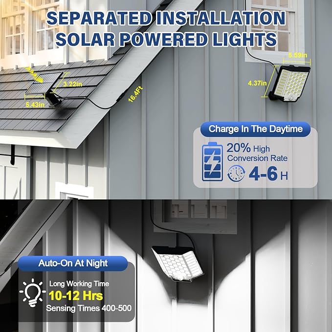 Solar Lights for Outside, 6-Pack 186 LED Outdoor Lights with Remote Control, Dusk to Dawn 2500LM Flood Lights, IP65 Waterproof Solar Wall Light with Motion Sensor for Yard,Patio,Garden,Garage