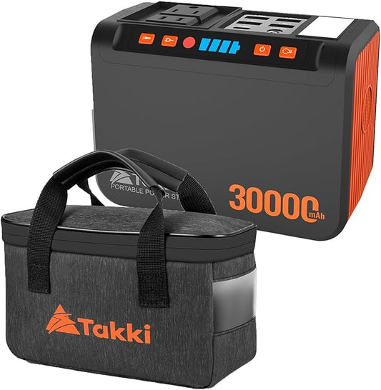 Takki 111Wh Portable Power Station with Carrying Case Bag, Camping Generator Lithium Battery with Peak 120W AC Outlet USB Ports for for Home Power Outages Outdoor Camping