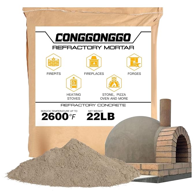 22 LBS Refractory Mortar, 2600°F High Temperature Mortar for Masonry -Fire Refractory Cement Patch for Fireplace Brick, Fire Pit, Kiln, Forge & Pizza Oven Repair- No Heat Cure, Air Set Formula