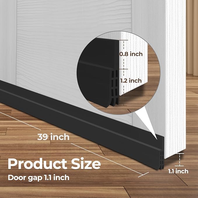 Ohuhu Door Draft Stopper Weather Strip-Under Door Draft Blocker Door Sweep Seal Strip for Exterior Interior Doors-Cold Winter Door Gap Filler Bottom Noise Block Draft Guard Insulator 39" L x2 W Black