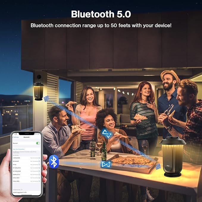 Olafus Outdoor Bluetooth Speakers 2 Packs, 40W True Wireless Stereo Patio Speaker Dual Pairing Lantern Speaker, 20 Warm White LED, Rich Bass for Garden Yard Camping