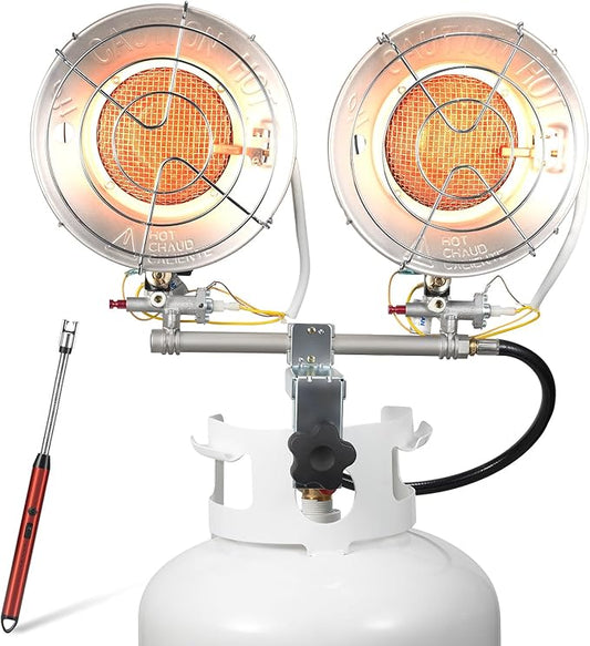 Propane Heater, 30-36,000 BTU 3 Settings 2-Burner Tank Top Heater with USB Lighter, Propane Heaters Outdoor With Shut-off Valve and Tip-over Switch for Patio, RV, Garage, Camping