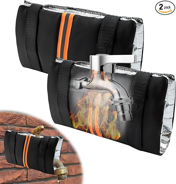 2Pcs Outdoor Faucet Covers for Winter Freeze Protection, Reusable Insulated Hose Bib Cover with Reflect Strip Waterproof Freeze Miser Water Faucet Insulation Socks Wrap for Outside Garden Spigot Pipe