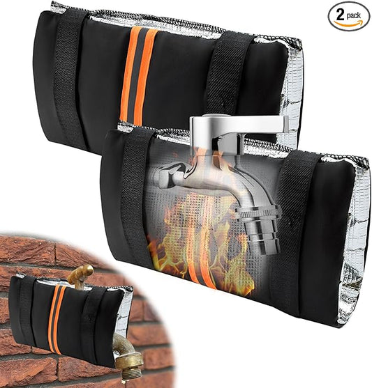 2Pcs Outdoor Faucet Covers for Winter Freeze Protection, Reusable Insulated Hose Bib Cover with Reflect Strip Waterproof Freeze Miser Water Faucet Insulation Socks Wrap for Outside Garden Spigot Pipe
