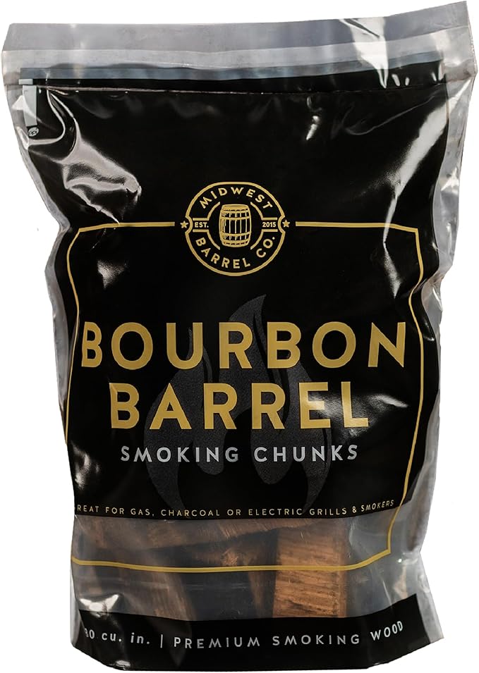 Midwest Barrel Co. Bag of Bourbon Barrel BBQ Smoking Wood Chunks - Authentic American White Oak Wood Chunks from Bourbon Barrels, Slow Burning, 1-4”, for BBQ, Lamb, Pork, Poultry, Veggies, Cheese