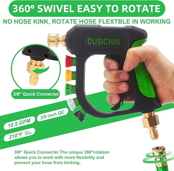 DUSICHIN Pressure Washer Gun with Foam Cannon,4000 PSI Car Wash Kit Snow Foam Lance Sprayer with 1/4" Quick Connector and 5 Nozzle Tips,1L Bottle DUS2702