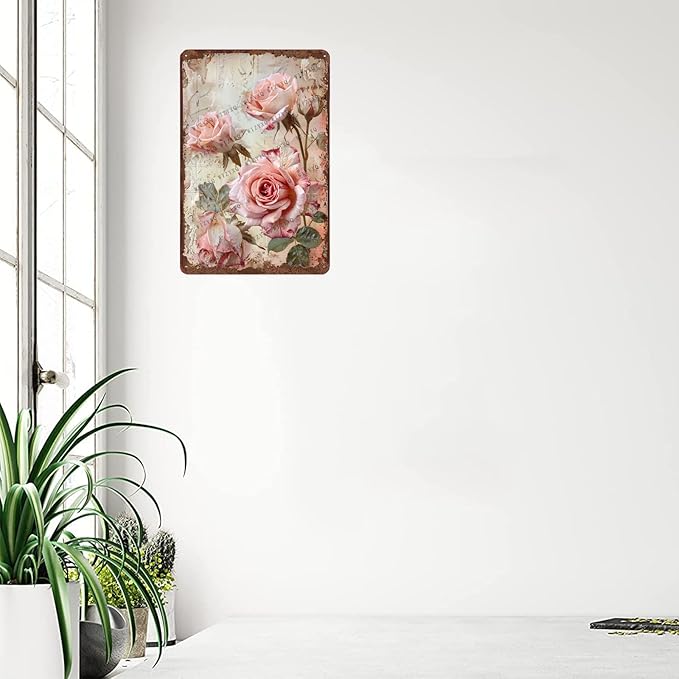 Metal Signs Rose Flower Vintage Metal Tin Sign for Home Office Kitchen Bar Cafe Garden Wall Decor 12x8 Inch