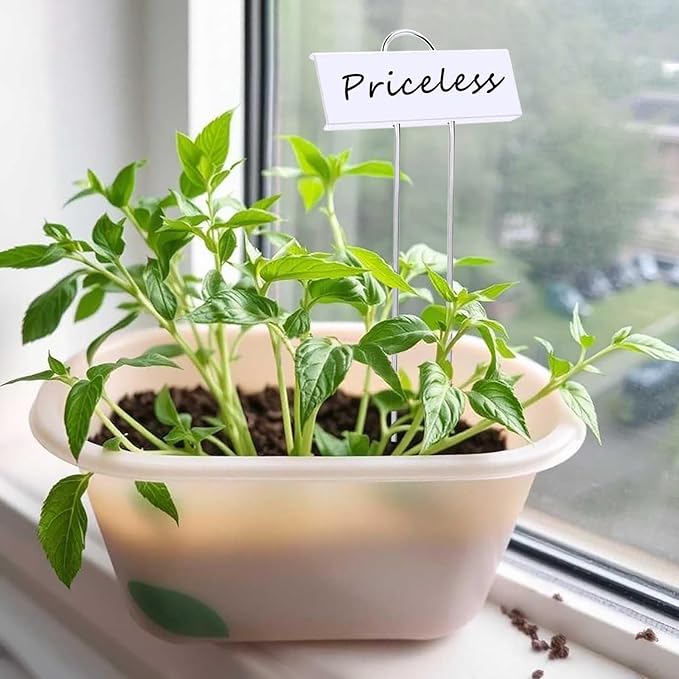 Plant Labels Metal Stainless Steel Garden Plant Markers Weatherproof Garden Stake Tag Plant Tags with Pen for Outdoor Seedling Flower Herb Vegetable Greenhouse(30 Pack) (White)