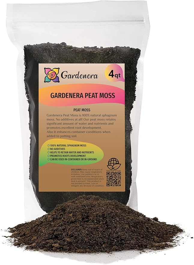Premium Natural Sphagnum Peat Moss - Gardening Soil Amendment and Carnivorous Plant Soil Media by Gardenera (4 Quart Bag)