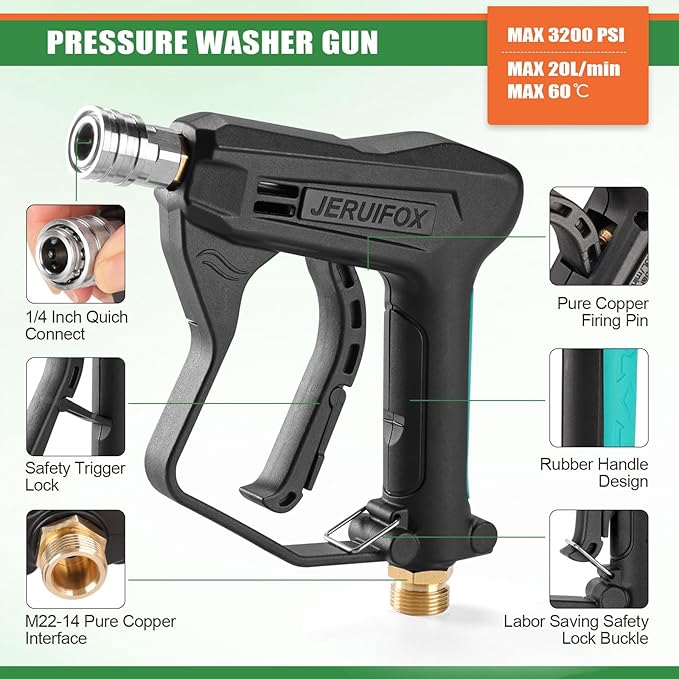 Dual Connector Foam Cannon for Pressure Washer, Pressure Washer Gun with Foam Cannon and 5 Power Washer Sprayer Nozzles Tips for Car Wash Kit Power Washer Gun Foam Soap Cannon for Car Snow Foam Lance