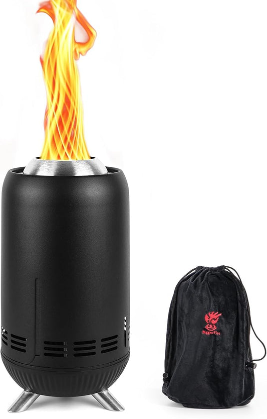 XL Tabletop Fire Pit | Outdoor Black Mini Fire Pit for Camping Bonfire| Stainless Steel Secondary Combustion Camping Stove Low Smoke Fueled by Pellets and Wood with Travel Bag,30.6x16.3cm