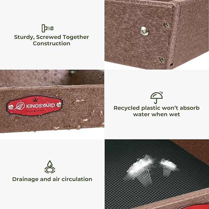 Kingsyard 2 Tier Platform Bird Feeder for Outdoors Hanging, Recycled Plastic Flat Bird Feeder Tray with Large Capacity 5 lbs, Garden Decoration Attracting Wildbirds, Brown