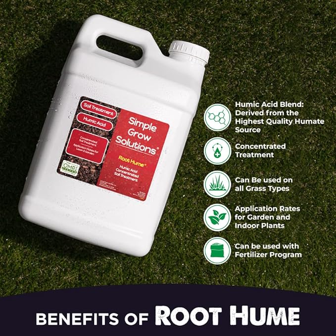 Organic Humic Acid Blend for Lawn and Garden - Root Hume - Concentrated Liquid Soil Conditioner for All Grass Types -Simple Lawn Solutions- OMRI Organic - Use with Fertilizer Program (2.5 Gallon)