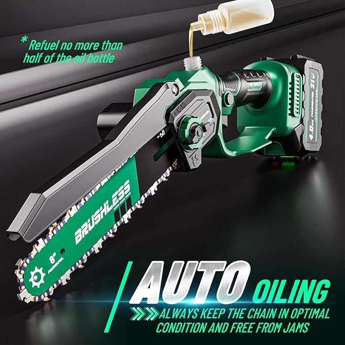 2-in-1 Electric Pole Saws for Tree Trimming,8" Mini Chainsaw Cordless with Extension Pole, 1200W Brushless Motor,Auto Oiling,16.18 FT Max Reach Extension Pole for Outdoors Pruning with 2×Batteries