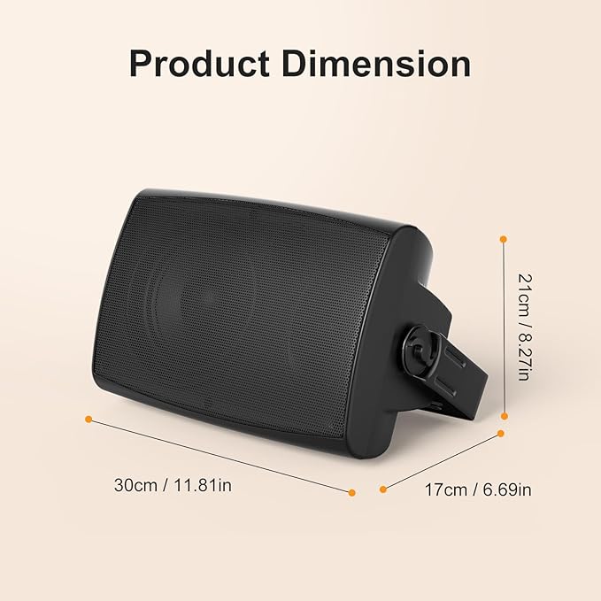 6.5 Inch Max 800W Outdoor Bluetooth Speakers Waterproof Wired with Multifunctional Amplifier Wall Mount Outdoor Speaker System for Patio Garden Poolside Home(4 Speakers,Black)