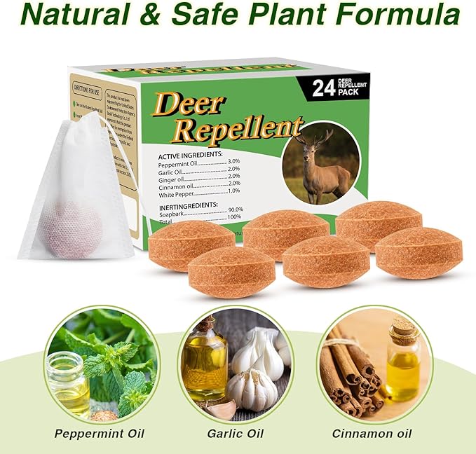 24 Pack Deer Repellent, Rabbit Repellent Outdoor Deer Repellents for Plants Deer Deterrent for Flower Vegetable Tree, Deer Rabbit Repeller Keep Deer Rabbit Out of Lawn Garden