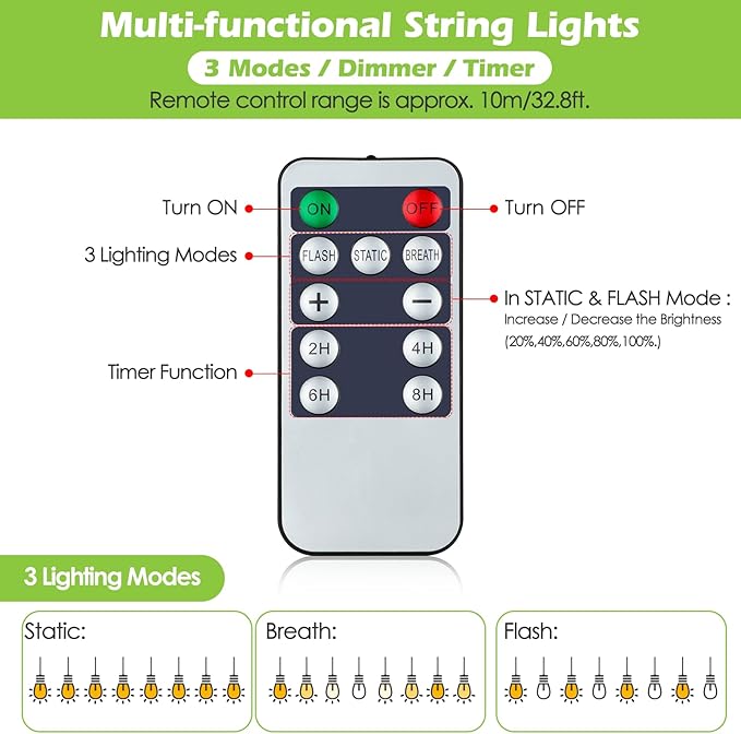 144FT(3 * 48FT) Outdoor String Lights with Remote, Dimmable Patio Lights with 45+5 LED Bulbs 3 Modes 4 Timers for Bistro Cafe, Black 3 Pack
