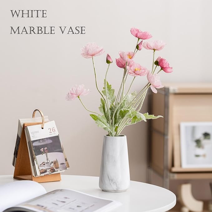 Marble White Vase - 6“ White Ceramic Flower vase, Boho Vases for Pampas Grass, Minimalist Modern vases for Home Decor, Table Shelf Living Room Farmhouse Decor